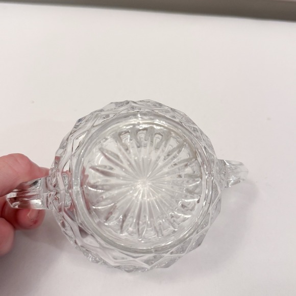 Fostoria American Clear Glass Cubed Open Sugar Bowl 2 Handles 3-1/4" - Picture 3 of 5